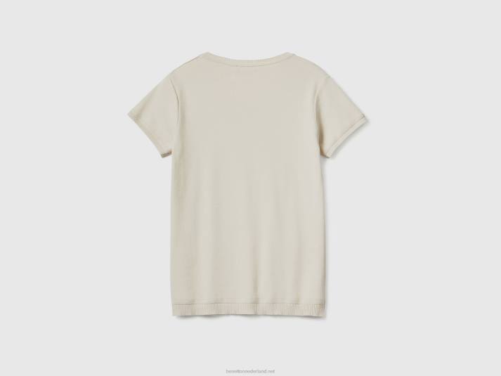 vrouwen Benetton trui met korte mouwen van 100% katoen beige 4R62193
