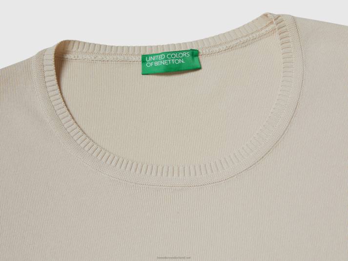 vrouwen Benetton trui met korte mouwen van 100% katoen beige 4R62193
