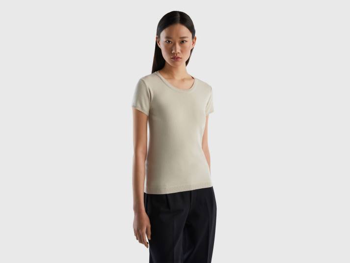 vrouwen Benetton trui met korte mouwen van 100% katoen beige 4R623668