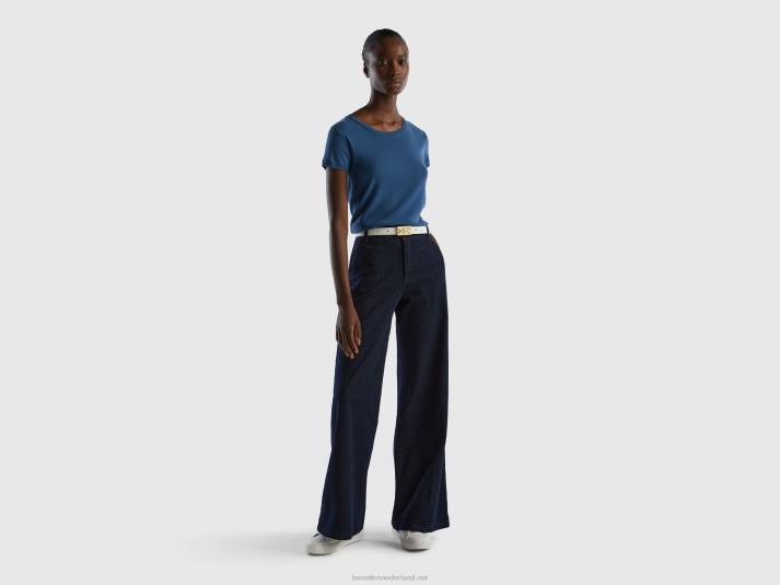 vrouwen Benetton trui met korte mouwen van 100% katoen blauw 4R62145
