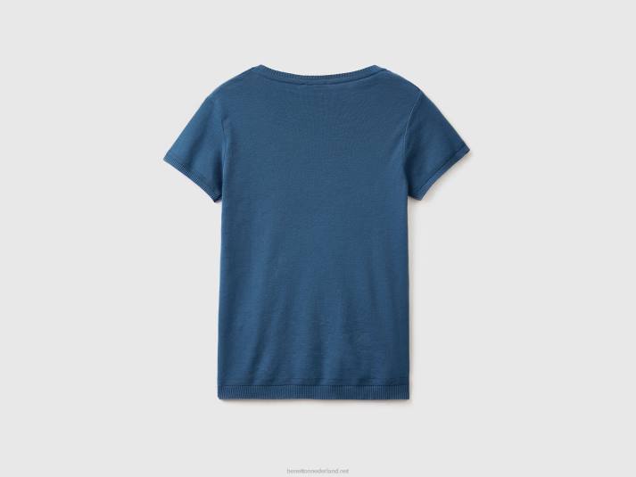 vrouwen Benetton trui met korte mouwen van 100% katoen blauw 4R62145