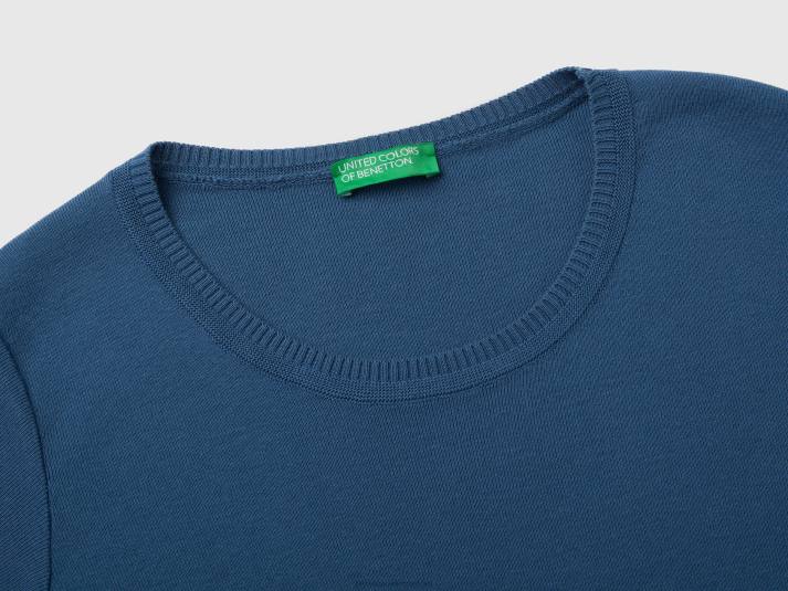 vrouwen Benetton trui met korte mouwen van 100% katoen blauw 4R62145