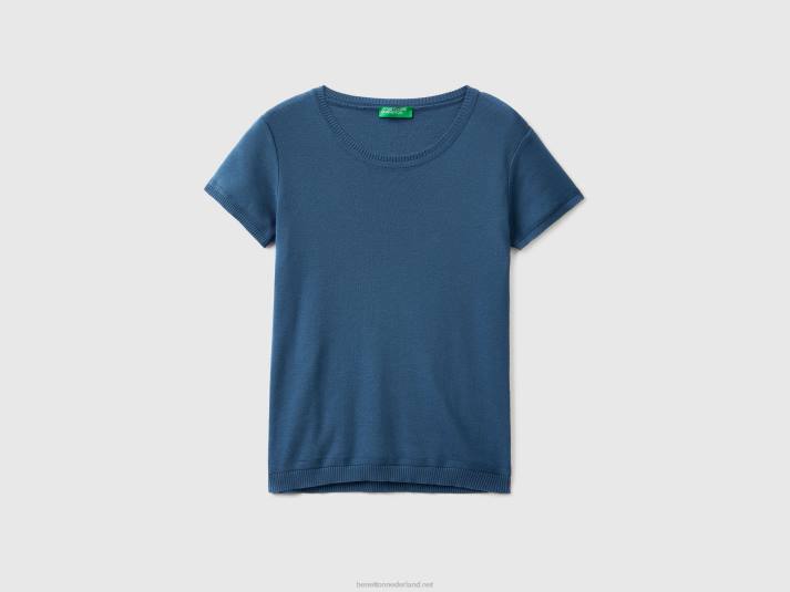 vrouwen Benetton trui met korte mouwen van 100% katoen blauw 4R623694