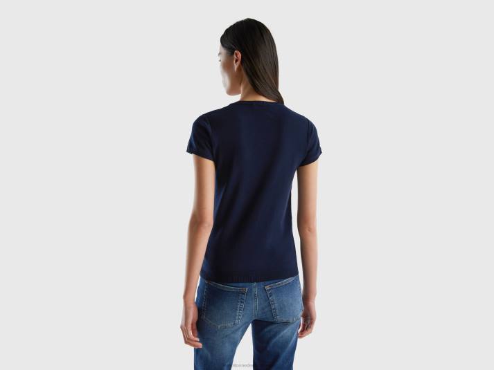 vrouwen Benetton trui met korte mouwen van 100% katoen donkerblauw 4R623666