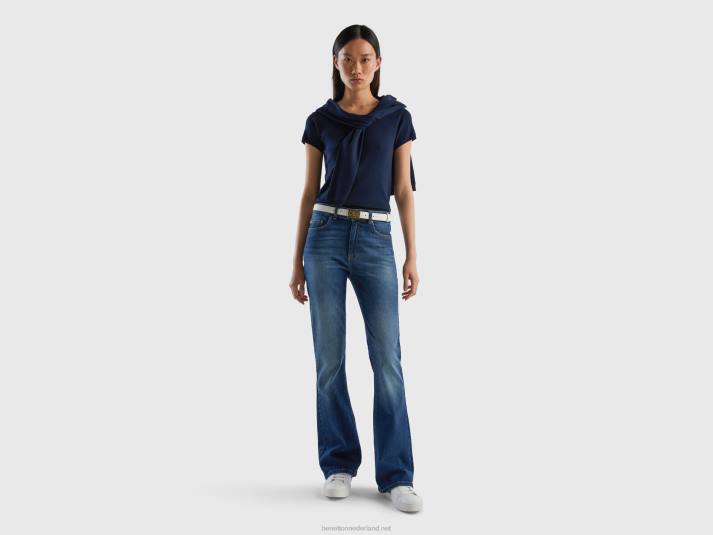vrouwen Benetton trui met korte mouwen van 100% katoen donkerblauw 4R623666