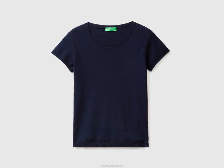 vrouwen Benetton trui met korte mouwen van 100% katoen donkerblauw 4R623666
