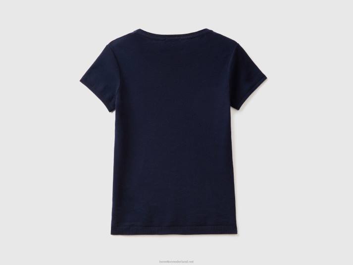 vrouwen Benetton trui met korte mouwen van 100% katoen donkerblauw 4R623666