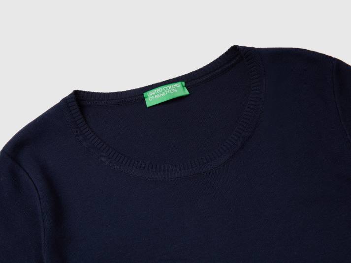 vrouwen Benetton trui met korte mouwen van 100% katoen donkerblauw 4R623666