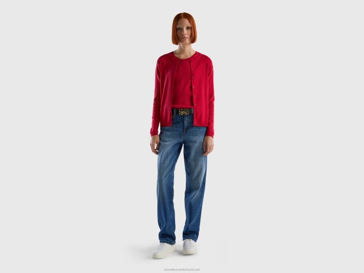 vrouwen Benetton trui met korte mouwen van 100% katoen fuchsia 4R623580