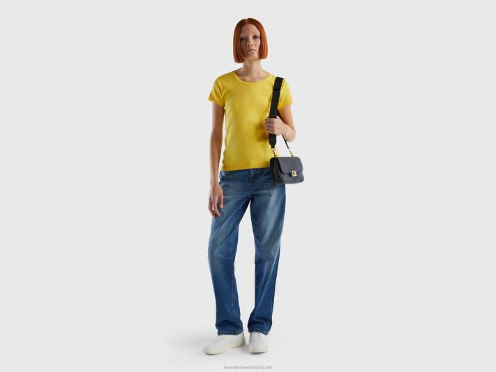 vrouwen Benetton trui met korte mouwen van 100% katoen geel 4R6230