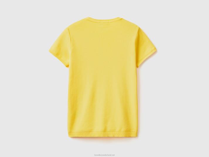 vrouwen Benetton trui met korte mouwen van 100% katoen geel 4R6230