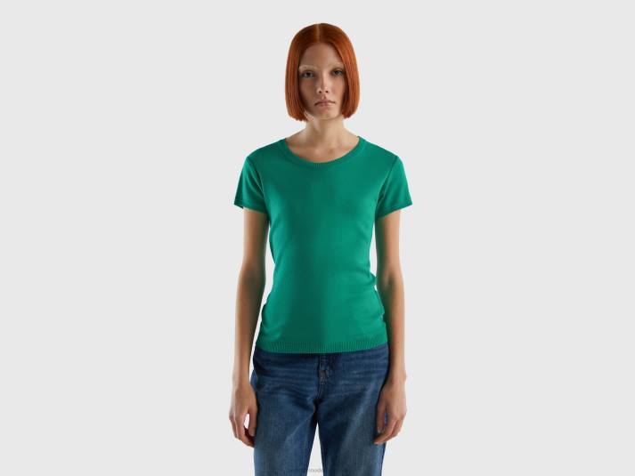vrouwen Benetton trui met korte mouwen van 100% katoen groente 4R623493