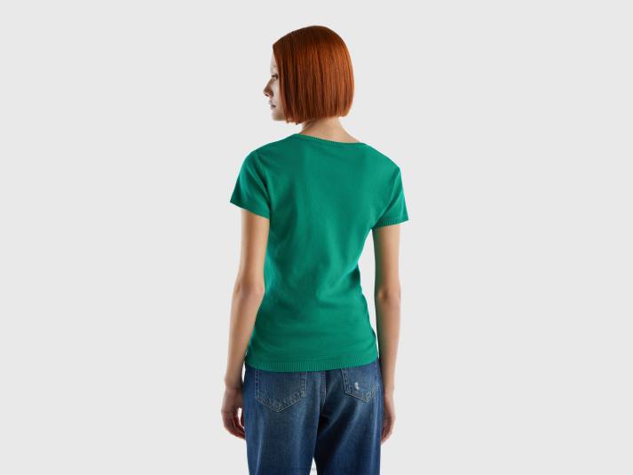 vrouwen Benetton trui met korte mouwen van 100% katoen groente 4R623493