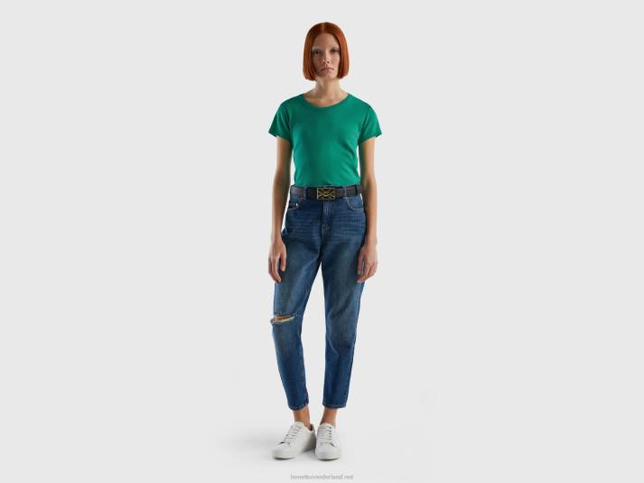 vrouwen Benetton trui met korte mouwen van 100% katoen groente 4R623493
