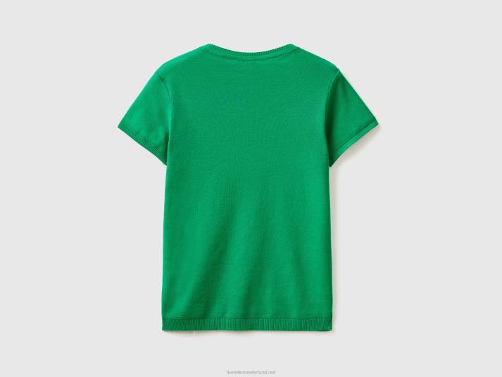 vrouwen Benetton trui met korte mouwen van 100% katoen groente 4R623493