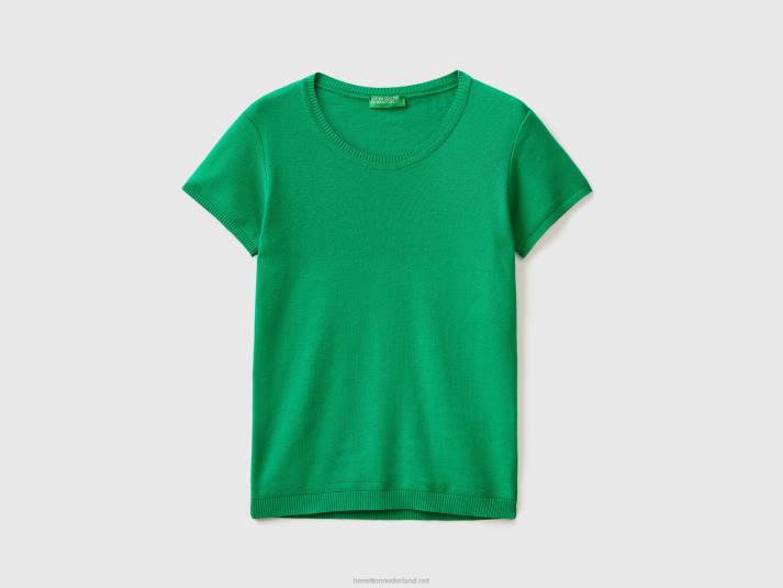 vrouwen Benetton trui met korte mouwen van 100% katoen groente 4R6260