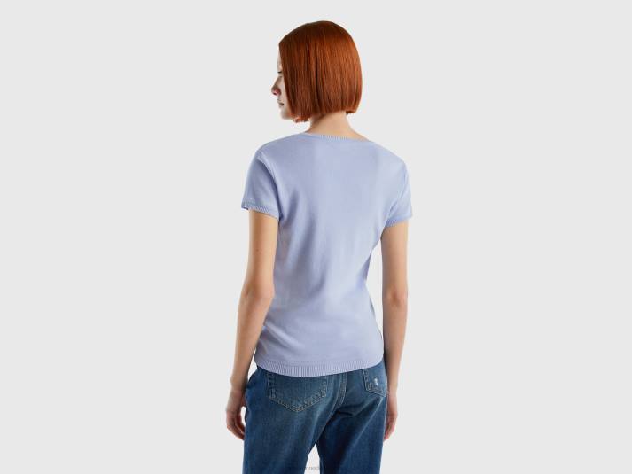 vrouwen Benetton trui met korte mouwen van 100% katoen lavendel 4R623553