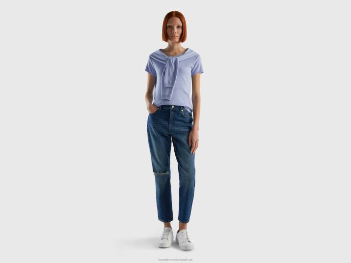 vrouwen Benetton trui met korte mouwen van 100% katoen lavendel 4R623553