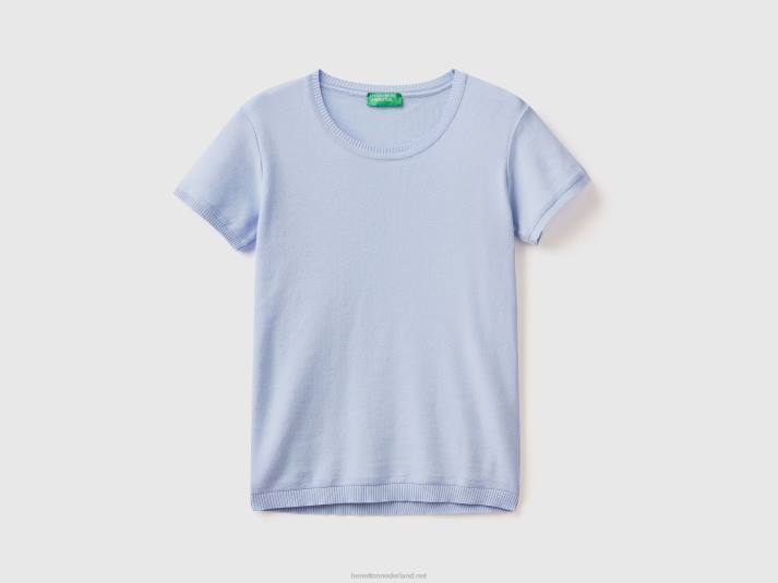 vrouwen Benetton trui met korte mouwen van 100% katoen lavendel 4R623553