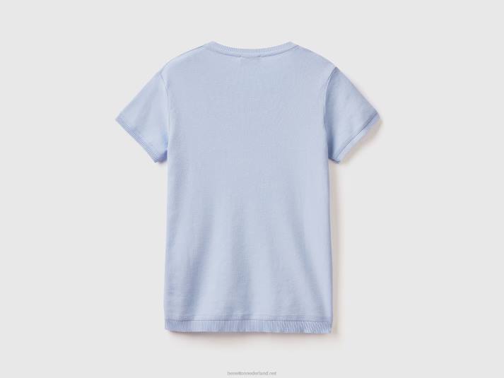 vrouwen Benetton trui met korte mouwen van 100% katoen lavendel 4R623553