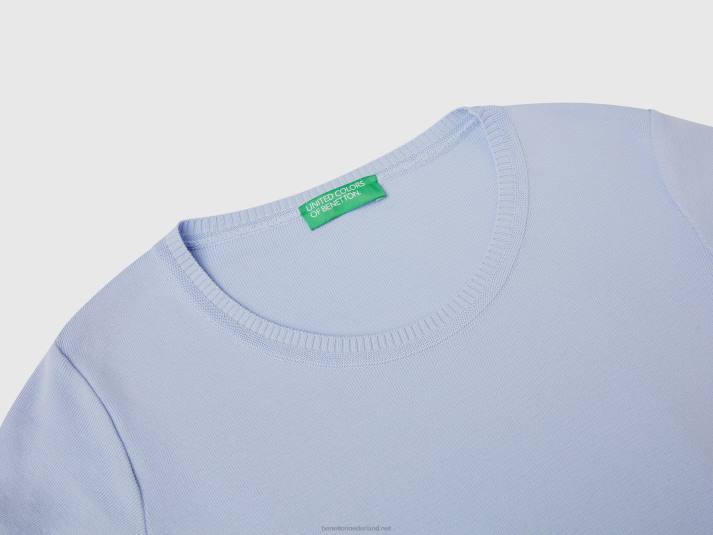 vrouwen Benetton trui met korte mouwen van 100% katoen lavendel 4R623553