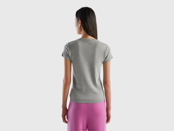 vrouwen Benetton trui met korte mouwen van 100% katoen lichtgrijs 4R62212