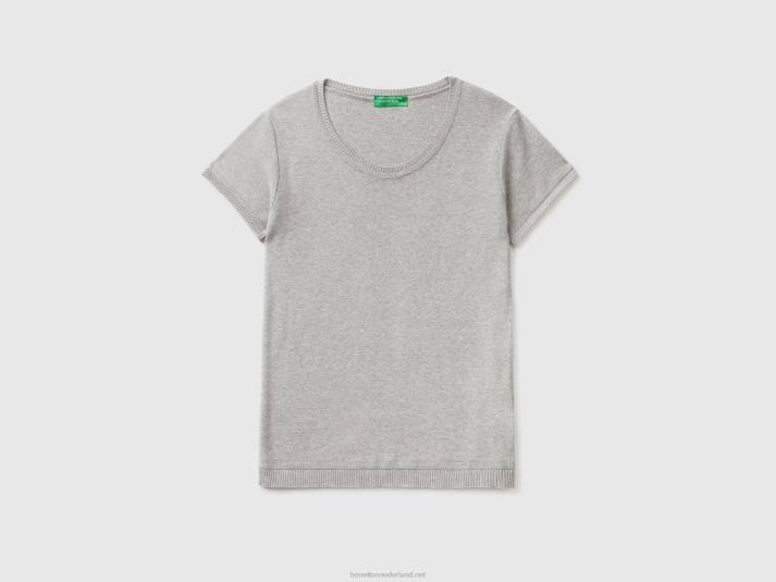 vrouwen Benetton trui met korte mouwen van 100% katoen lichtgrijs 4R623654