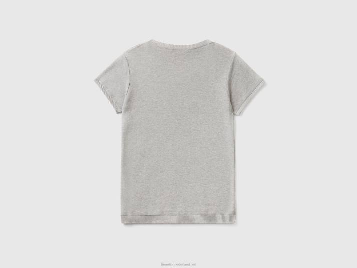 vrouwen Benetton trui met korte mouwen van 100% katoen lichtgrijs 4R623654