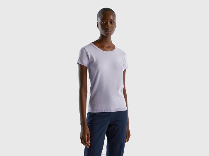vrouwen Benetton trui met korte mouwen van 100% katoen lila 4R62114