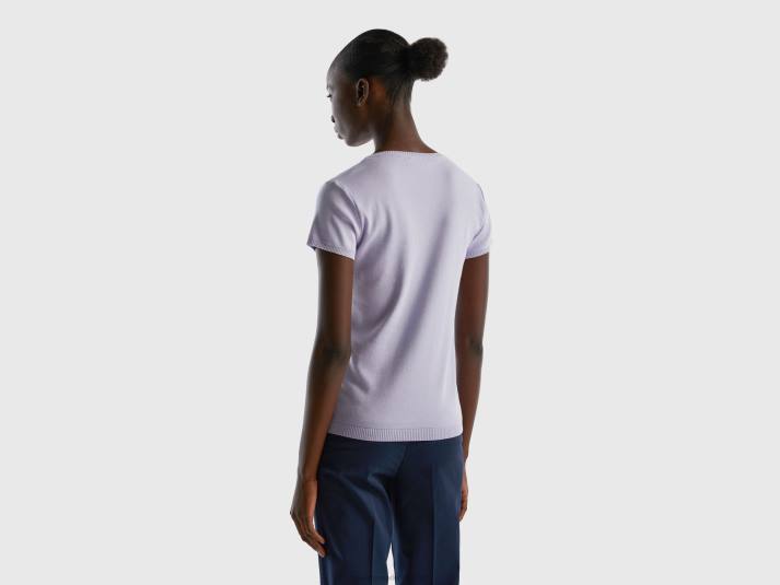 vrouwen Benetton trui met korte mouwen van 100% katoen lila 4R62114