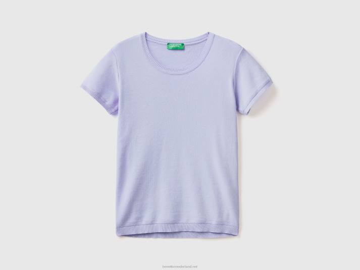 vrouwen Benetton trui met korte mouwen van 100% katoen lila 4R62114