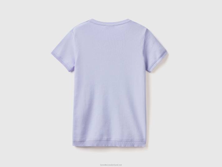 vrouwen Benetton trui met korte mouwen van 100% katoen lila 4R62114