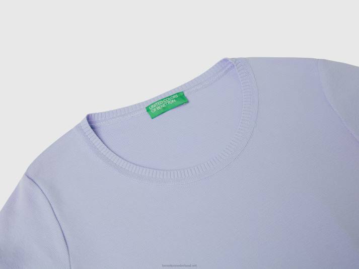 vrouwen Benetton trui met korte mouwen van 100% katoen lila 4R62114