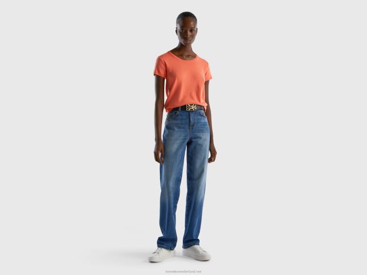 vrouwen Benetton trui met korte mouwen van 100% katoen oranje 4R6251