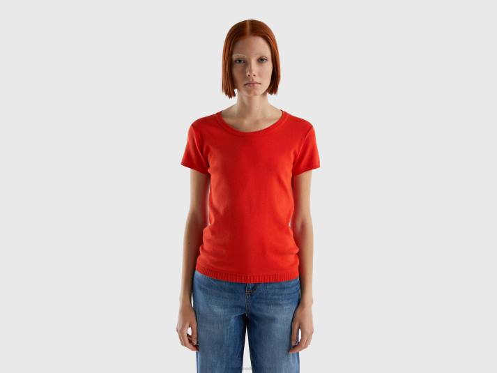 vrouwen Benetton trui met korte mouwen van 100% katoen rood 4R623499