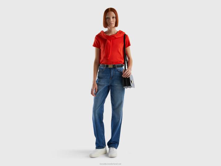 vrouwen Benetton trui met korte mouwen van 100% katoen rood 4R6266