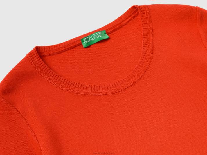 vrouwen Benetton trui met korte mouwen van 100% katoen rood 4R6266