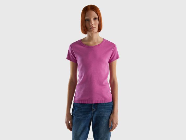 vrouwen Benetton trui met korte mouwen van 100% katoen roze 4R62134