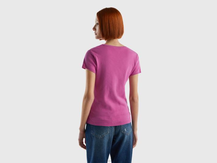 vrouwen Benetton trui met korte mouwen van 100% katoen roze 4R62134