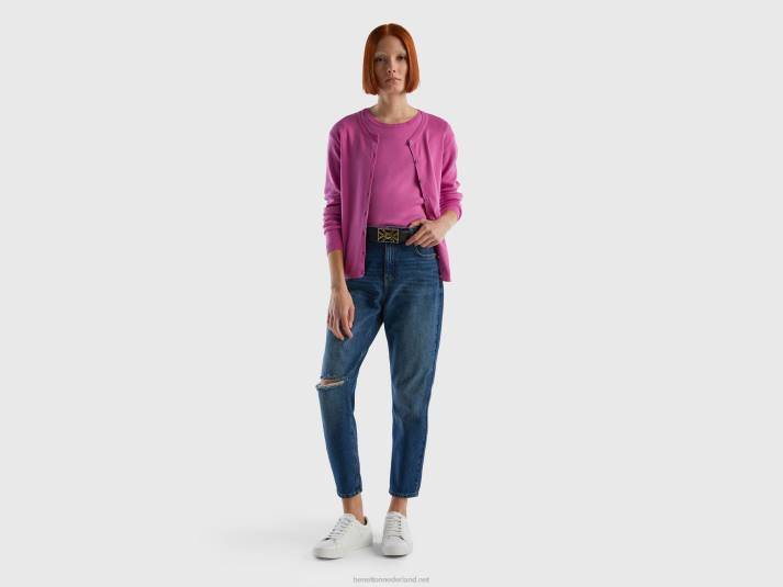 vrouwen Benetton trui met korte mouwen van 100% katoen roze 4R62134