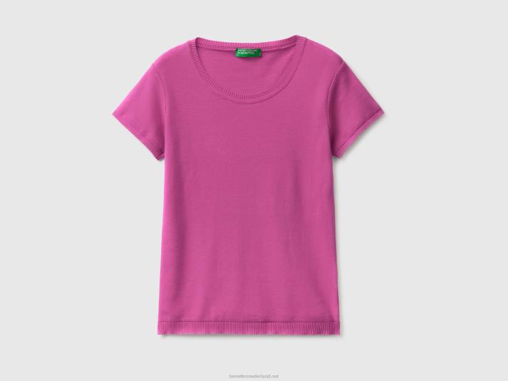 vrouwen Benetton trui met korte mouwen van 100% katoen roze 4R62134