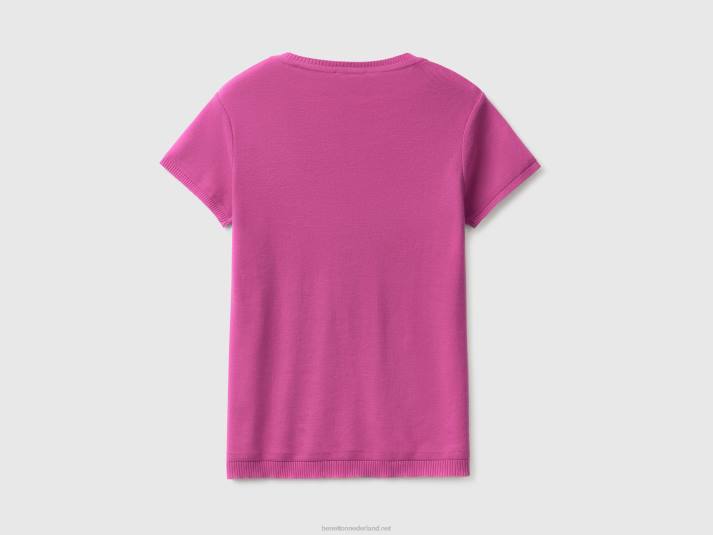 vrouwen Benetton trui met korte mouwen van 100% katoen roze 4R62134