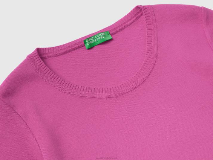 vrouwen Benetton trui met korte mouwen van 100% katoen roze 4R62134