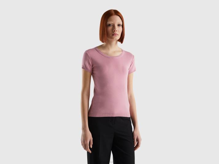 vrouwen Benetton trui met korte mouwen van 100% katoen roze 4R62205