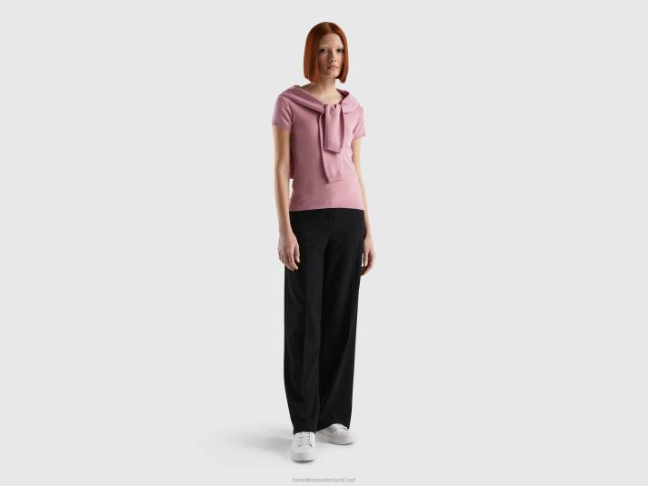 vrouwen Benetton trui met korte mouwen van 100% katoen roze 4R62205