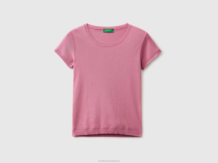 vrouwen Benetton trui met korte mouwen van 100% katoen roze 4R62205