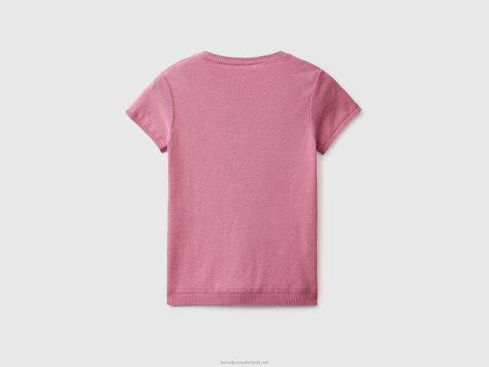vrouwen Benetton trui met korte mouwen van 100% katoen roze 4R62205
