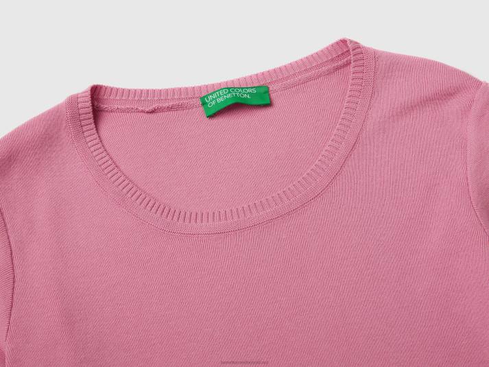 vrouwen Benetton trui met korte mouwen van 100% katoen roze 4R62205