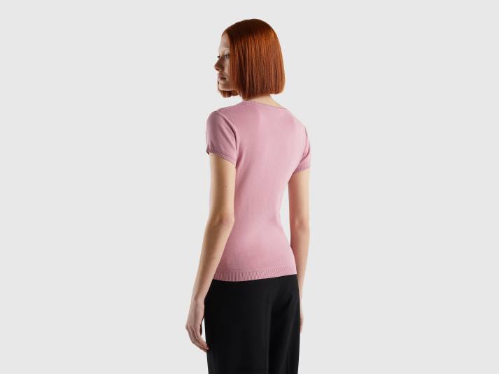 vrouwen Benetton trui met korte mouwen van 100% katoen roze 4R623637