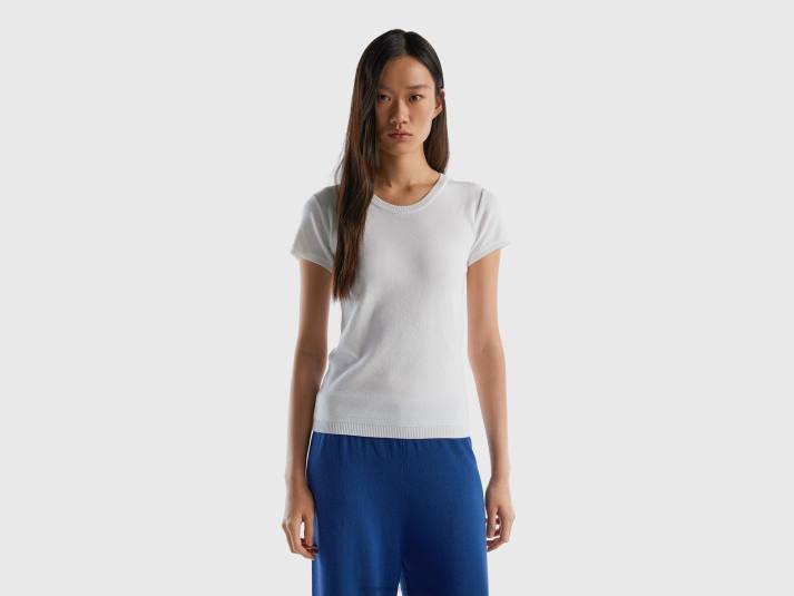 vrouwen Benetton trui met korte mouwen van 100% katoen wit 4R62185